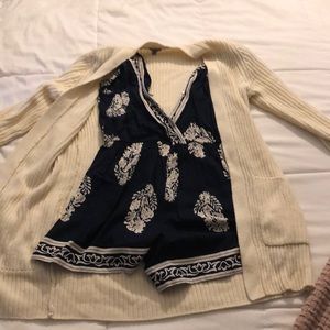 Dark blue leaf patterned romper